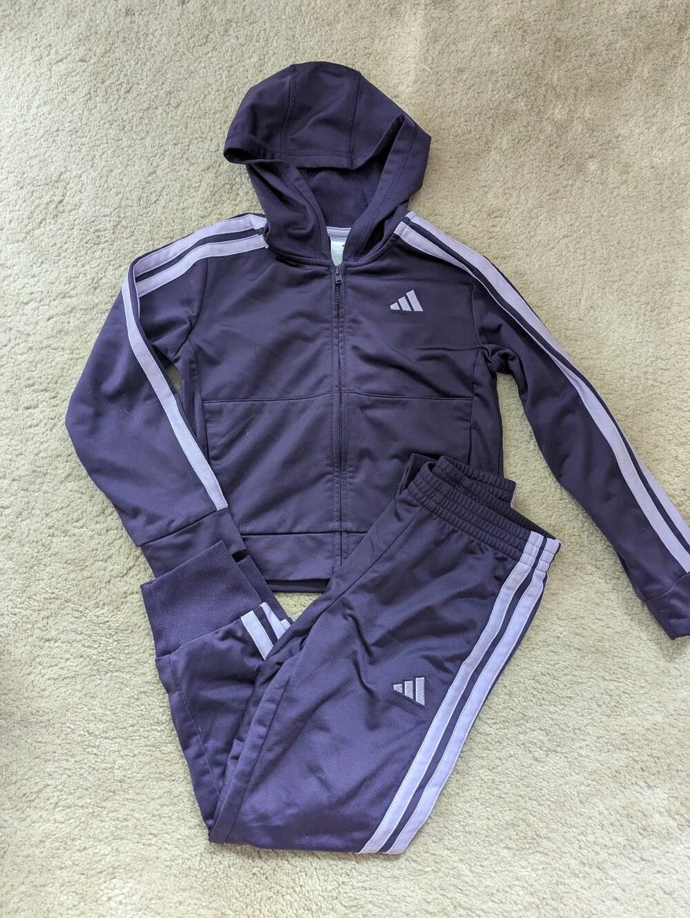 EUC Adidas Kids' 2 Piece Tracksuit Set, Jacket and Jogger Size 5 Dark Purple
